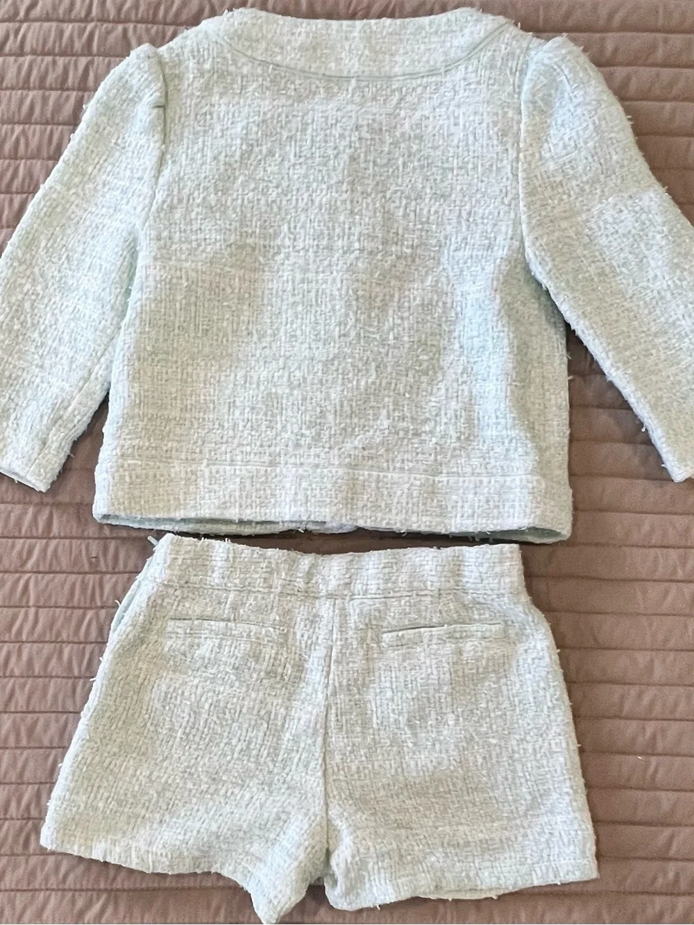 Janie and Jack Mint Tweed Jacket & Shorts Set with Bow